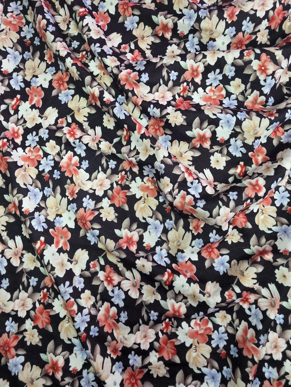 SHEIN Black Floral Midi Skirt with Pink & Cream Blossoms